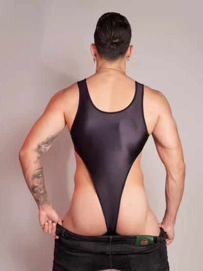 Stretchy High Cut Solid Bodysuit - Image 2