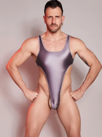 Stretchy High Cut Solid Bodysuit - Image 3