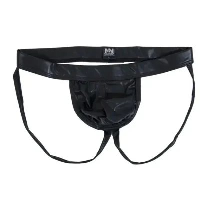 Sleek Black Faux Leather Jockstrap - Image 4