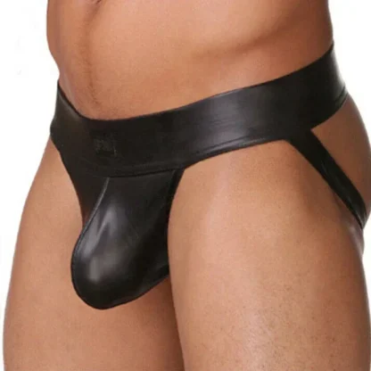 Sleek Black Faux Leather Jockstrap