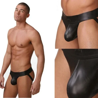 Sleek Black Faux Leather Jockstrap - Image 5